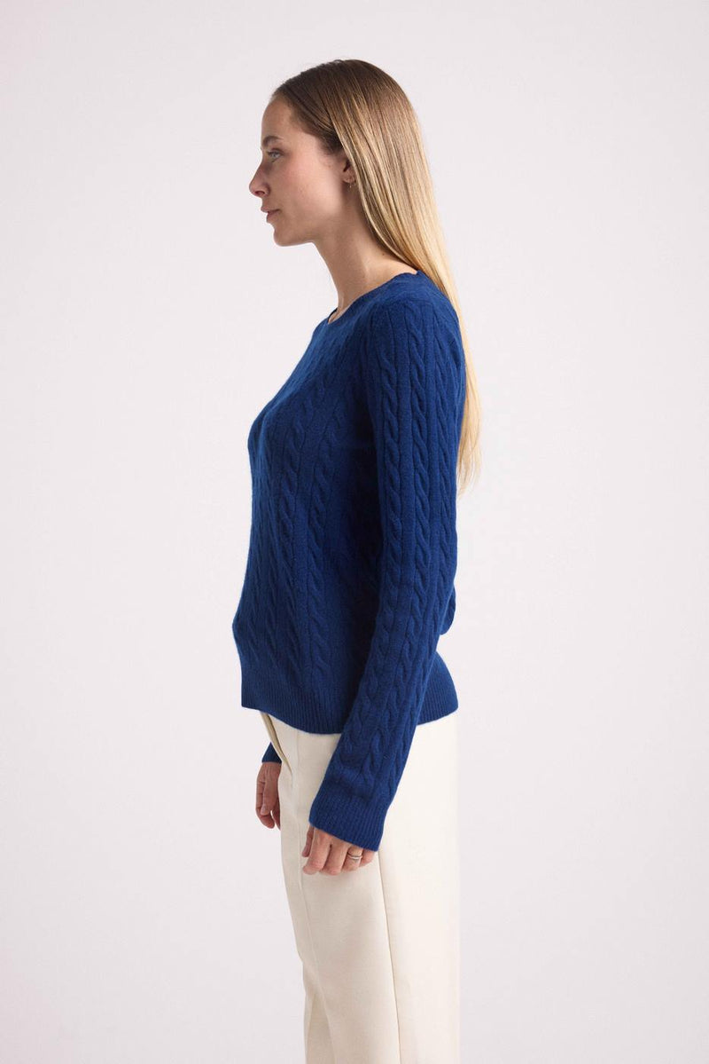 Pull Col Rond Torsades Raphaelle - Bleu Marine - 100% Cachemire Oeko-Tex - Femme