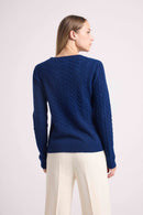 Pull Col Rond Torsades Raphaelle - Bleu Marine - 100% Cachemire Oeko-Tex - Femme