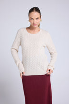 Pull Col Rond Torsades Raphaelle - Beige Crème
