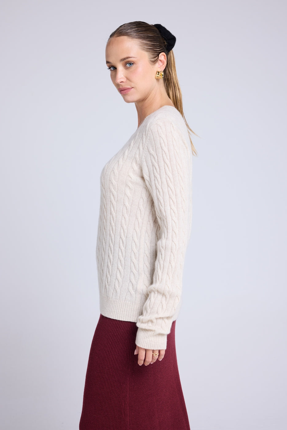 Pull Col Rond Torsades Raphaelle - Beige Crème