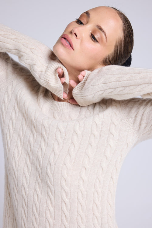 Pull Col Rond Torsades Raphaelle - Beige Crème