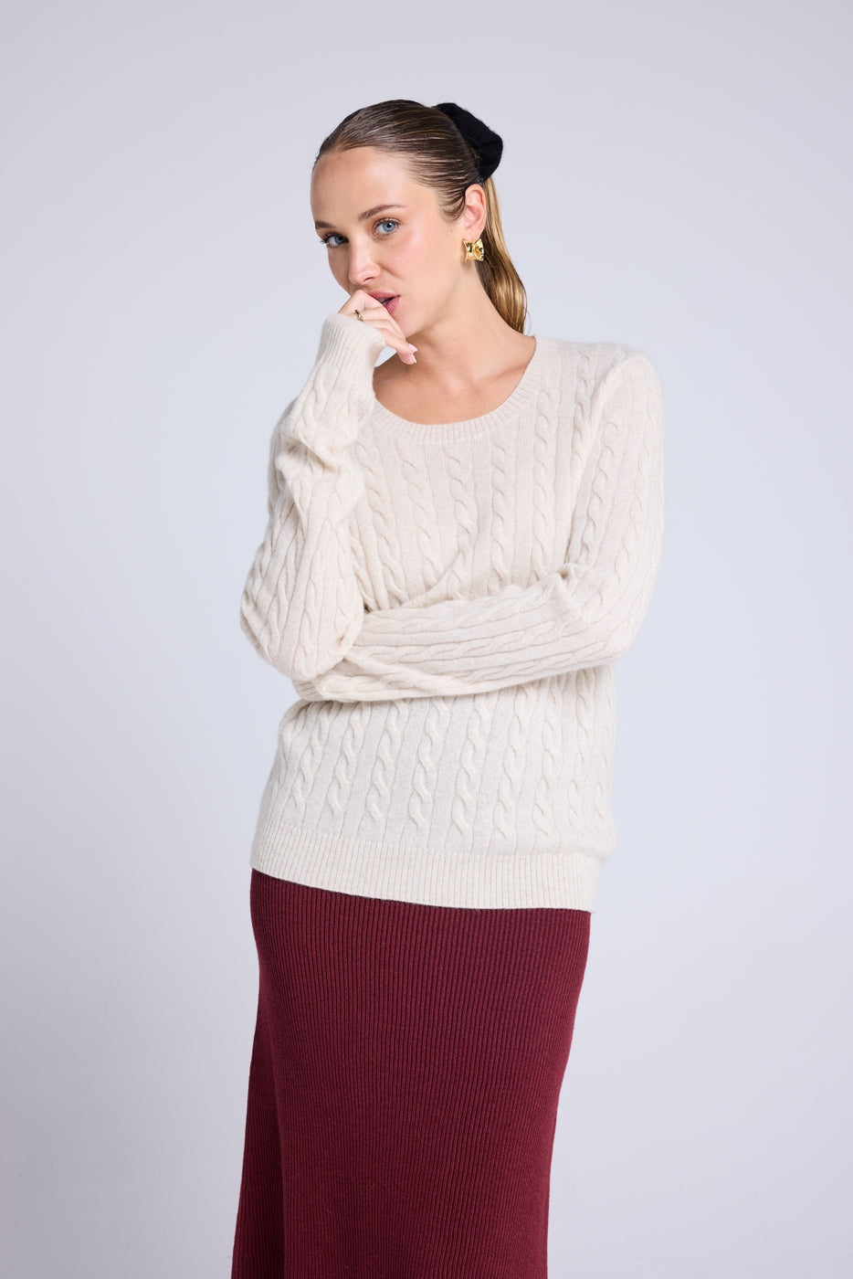 Pull Col Rond Torsades Raphaelle - Beige Crème