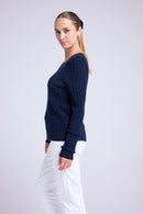 Pull Col Rond Torsades Raphaelle - Bleu Marine