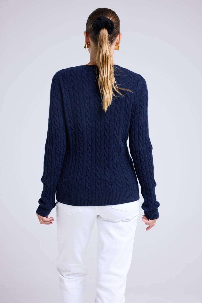 Pull Col Rond Torsades Raphaelle - Bleu Marine