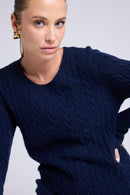 Pull Col Rond Torsades Raphaelle - Bleu Marine