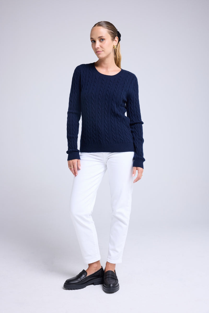 Pull Col Rond Torsades Raphaelle - Bleu Marine