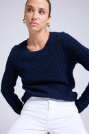 Pull Col Rond Torsades Raphaelle - Bleu Marine
