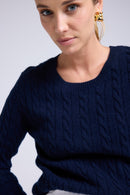 Pull Col Rond Torsades Raphaelle - Bleu Marine