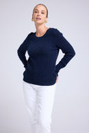Pull Col Rond Torsades Raphaelle - Bleu Marine