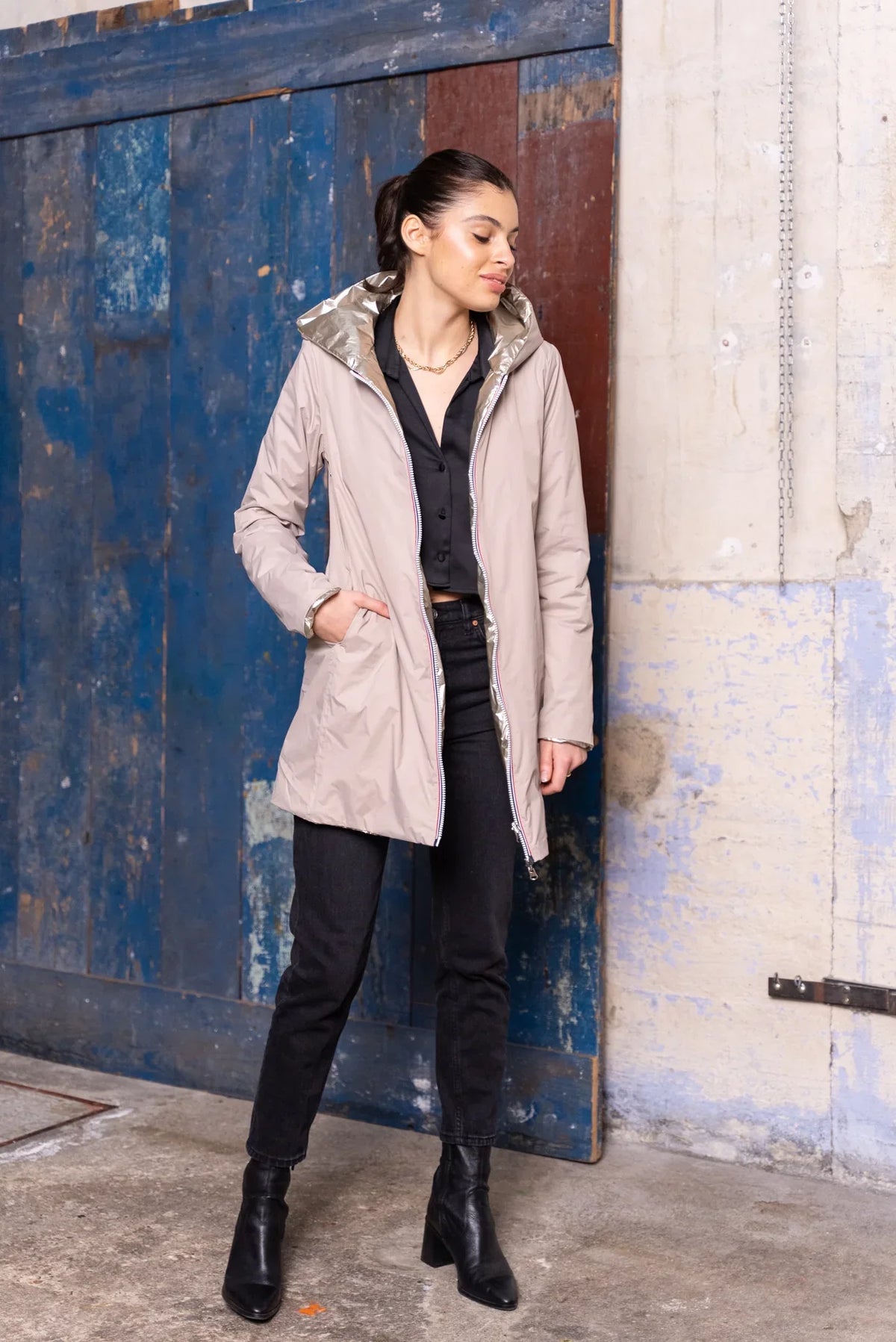 Mandy Long Raincoat - Beige/Gold
