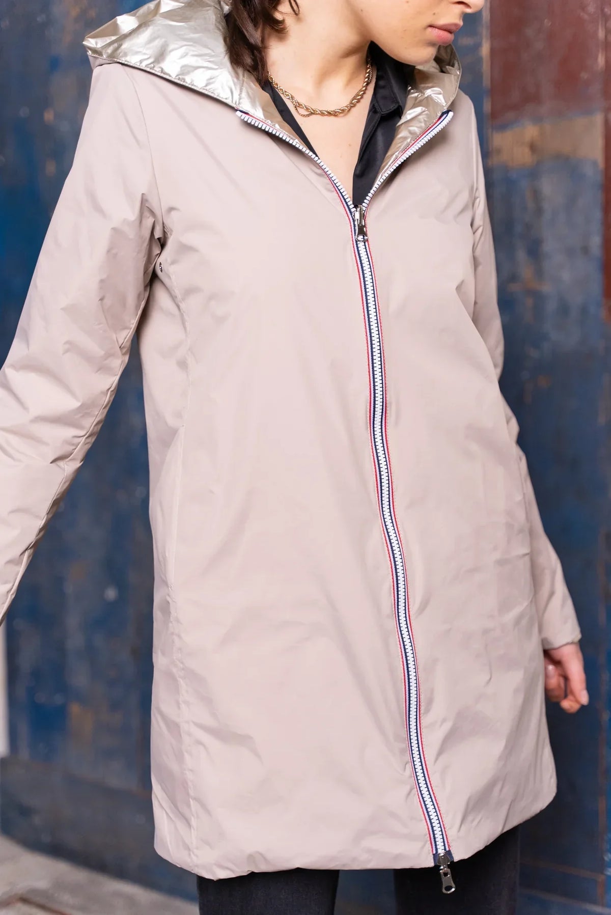 Mandy Long Raincoat - Beige/Gold
