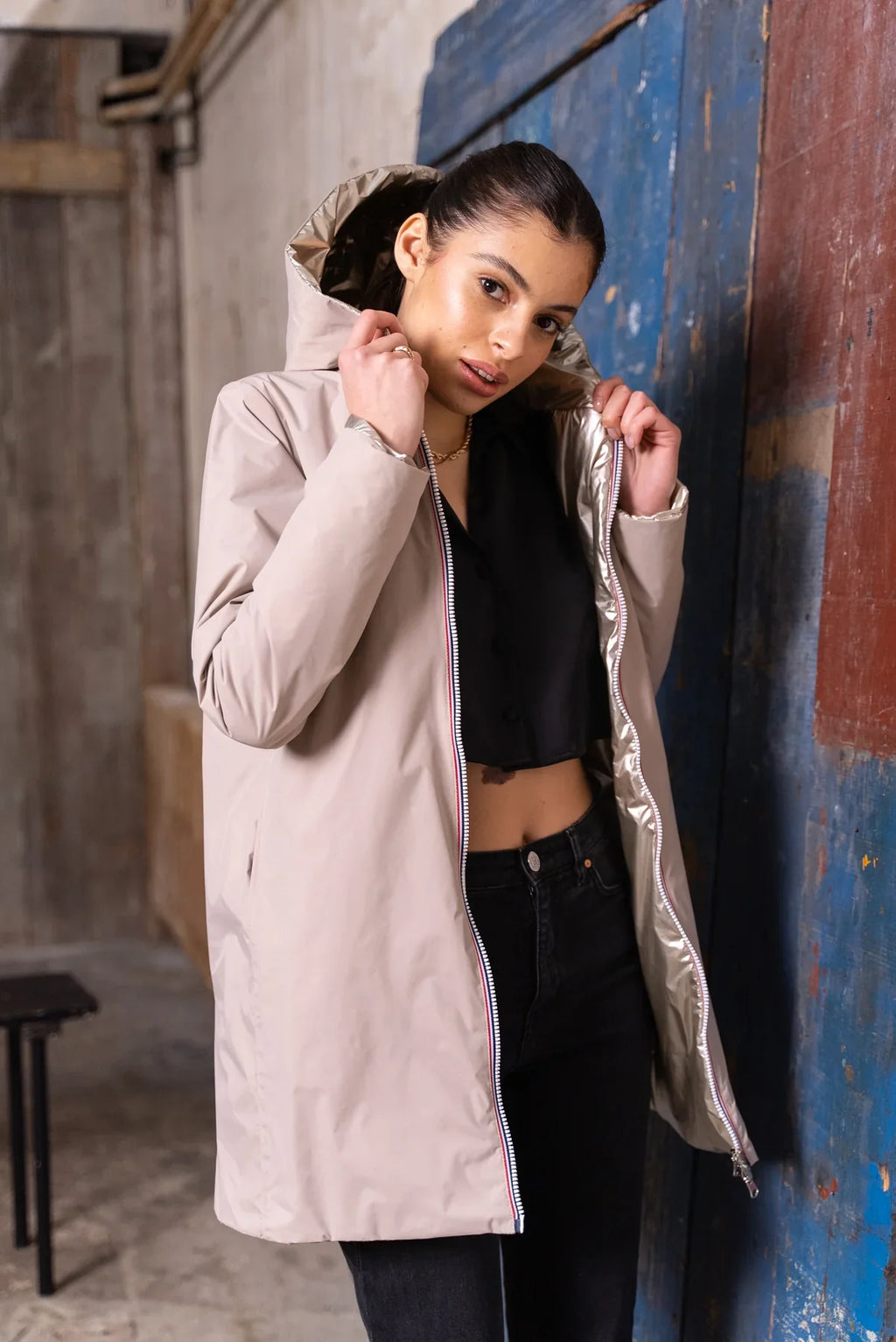 Mandy Long Raincoat - Beige/Gold