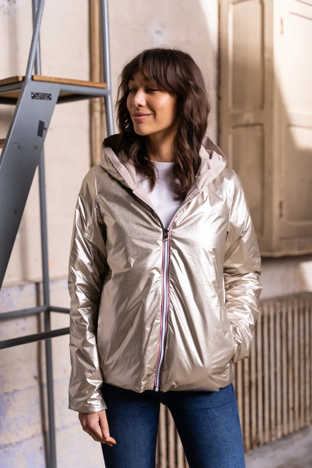 Regnjakke Mandy Kort - Beige/Guld