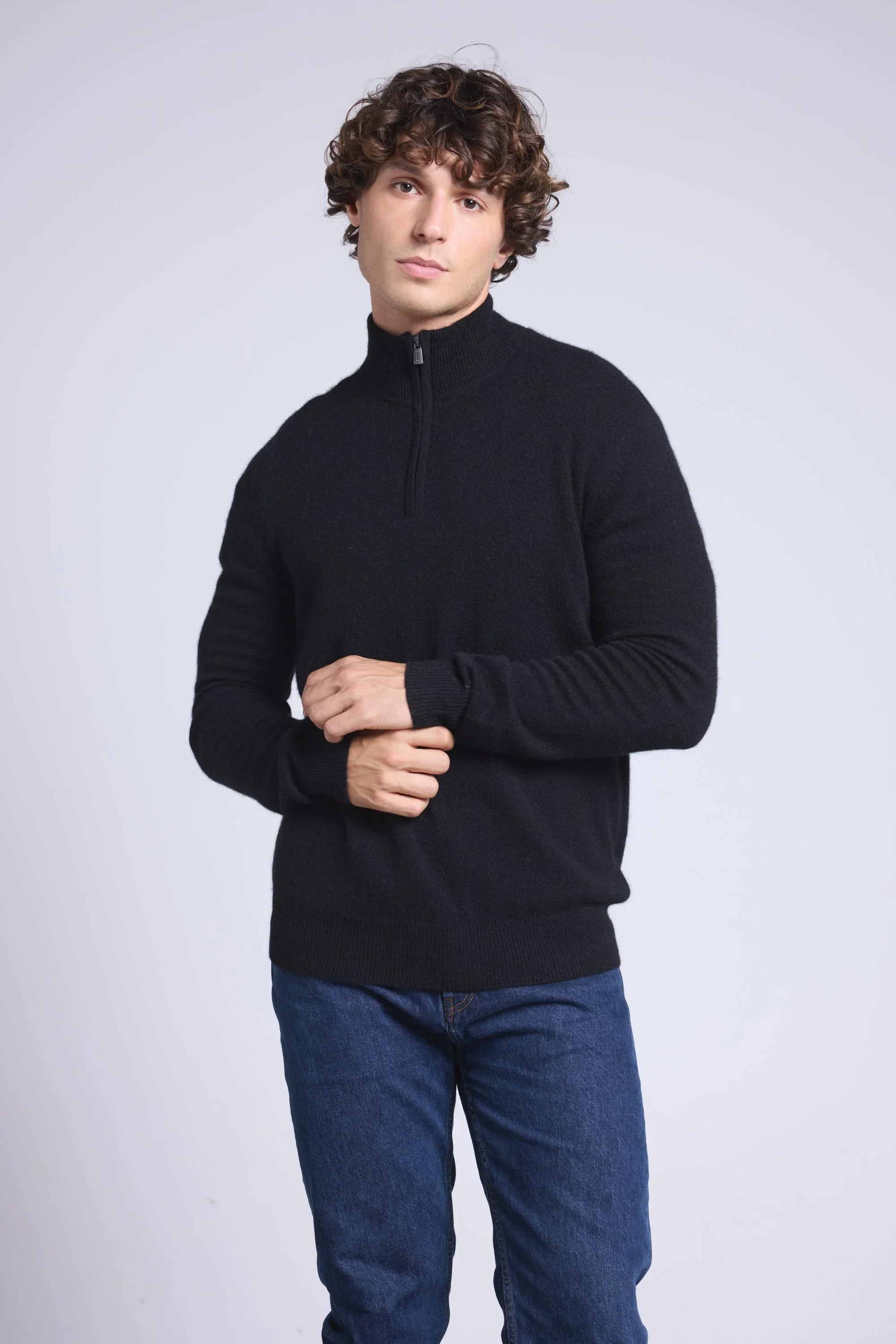 Rayman Zip Funnel Neck Jumper - Black - Men