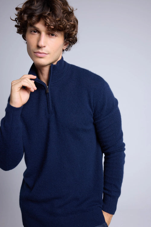 Pull Col Zippe Montant Rayman - Bleu Marine - Homme