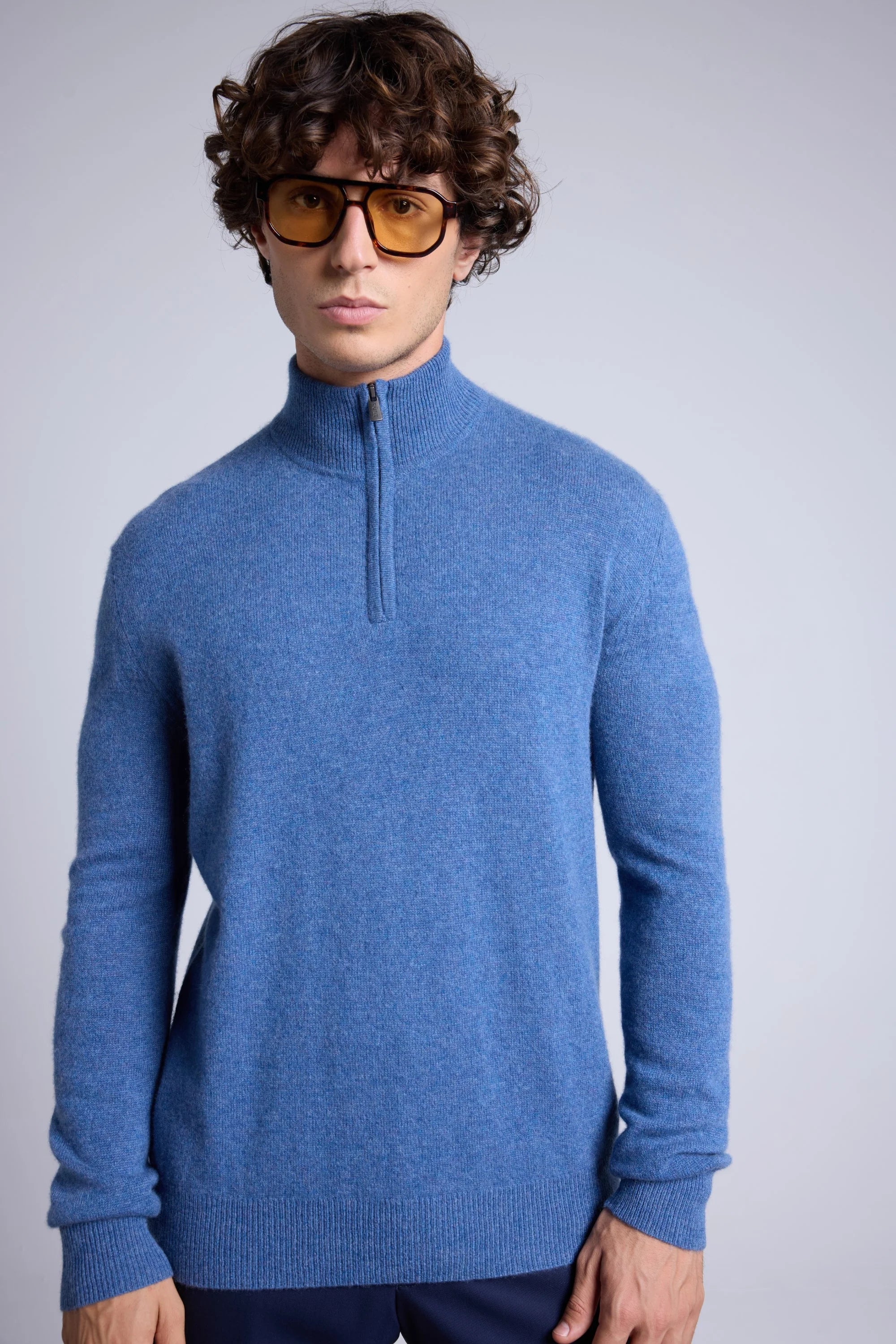 Pull Col Zippe Montant Rayman - Bleu Jean - Homme