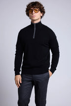 Pull Col Zippe Montant Rayman - Noir Et Gris - Homme