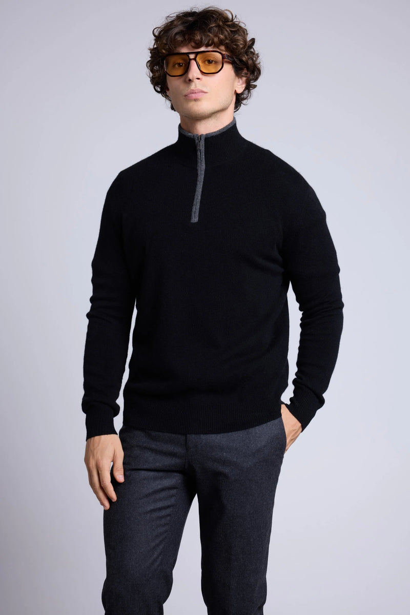 Pull Col Zippe Montant Rayman - Noir Et Gris - Homme