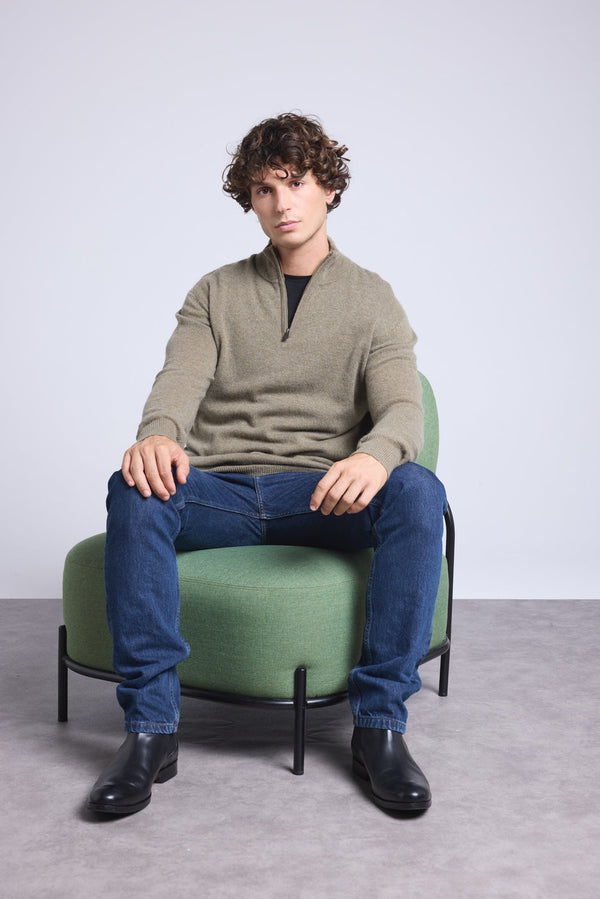 Zipped High-Neck Jumper Rayman - Khaki Green - Men