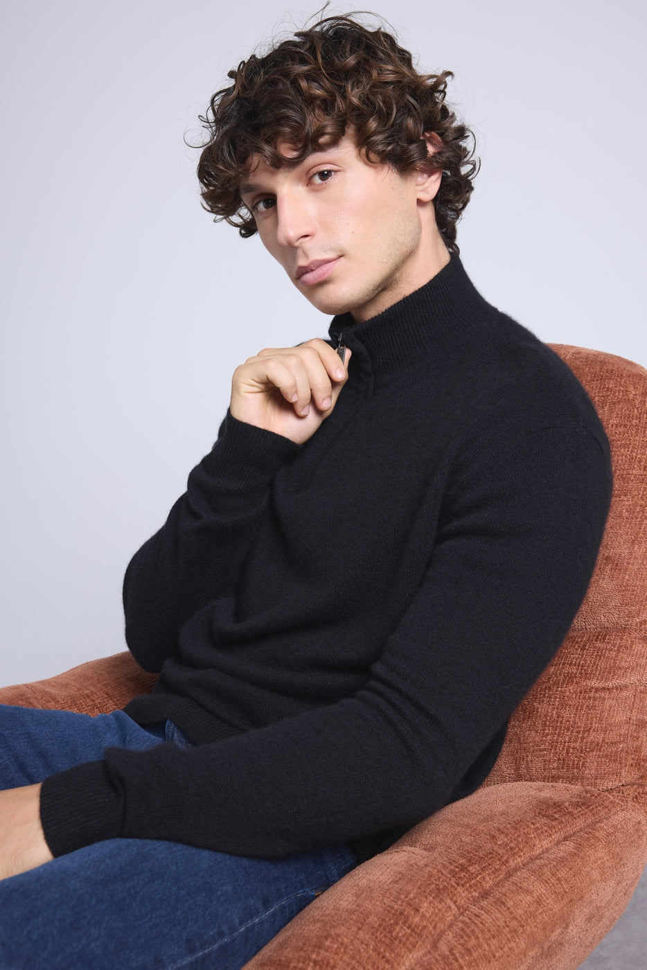 Rayman Zip Funnel Neck Jumper - Black - Men