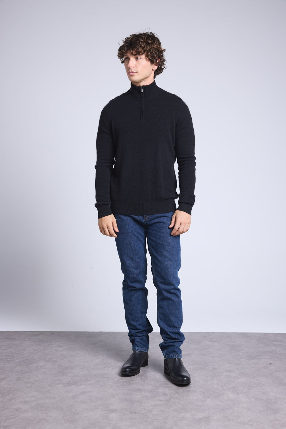 Rayman Zip Funnel Neck Jumper - Black - Men