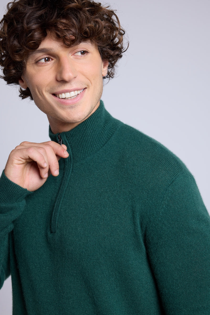 Pull Col Zippe Montant Rayman - Vert Bouteille - Homme