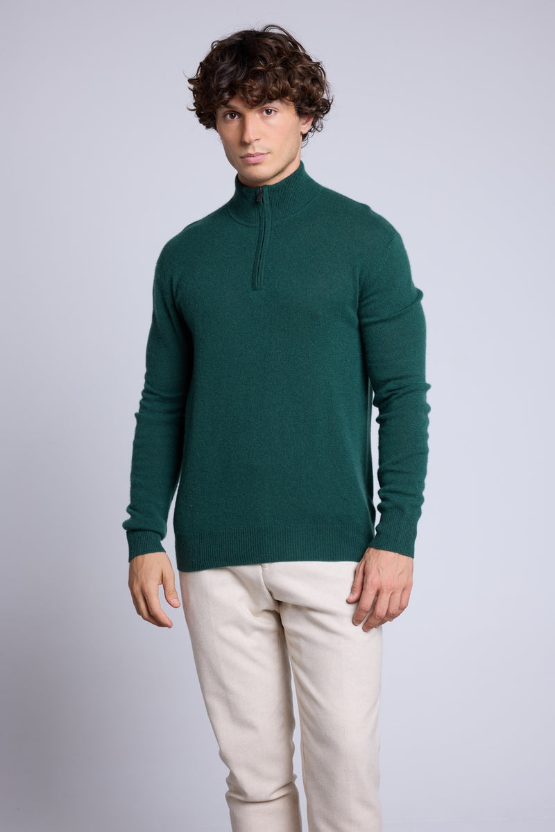 Pull Col Zippe Montant Rayman - Vert Bouteille - Homme