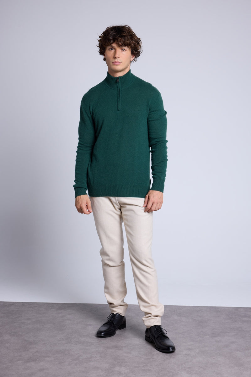 Pull Col Zippe Montant Rayman - Vert Bouteille - Homme