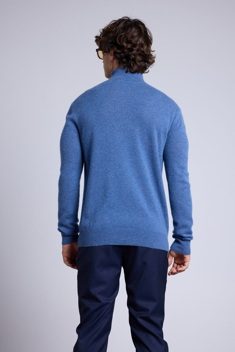 Pull Col Zippe Montant Rayman - Bleu Jean - Homme