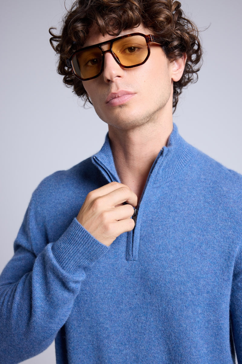 Pull Col Zippe Montant Rayman - Bleu Jean - Homme