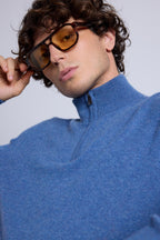 Pull Col Zippe Montant Rayman - Bleu Jean - Homme