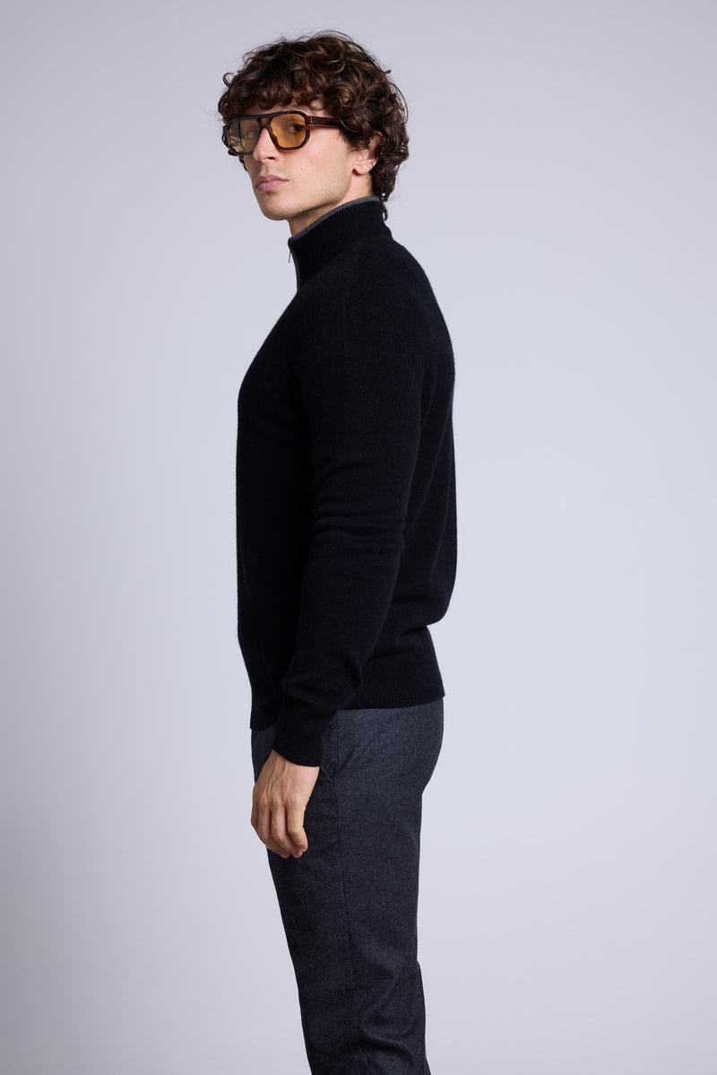 Pull Col Zippe Montant Rayman - Noir Et Gris - Homme