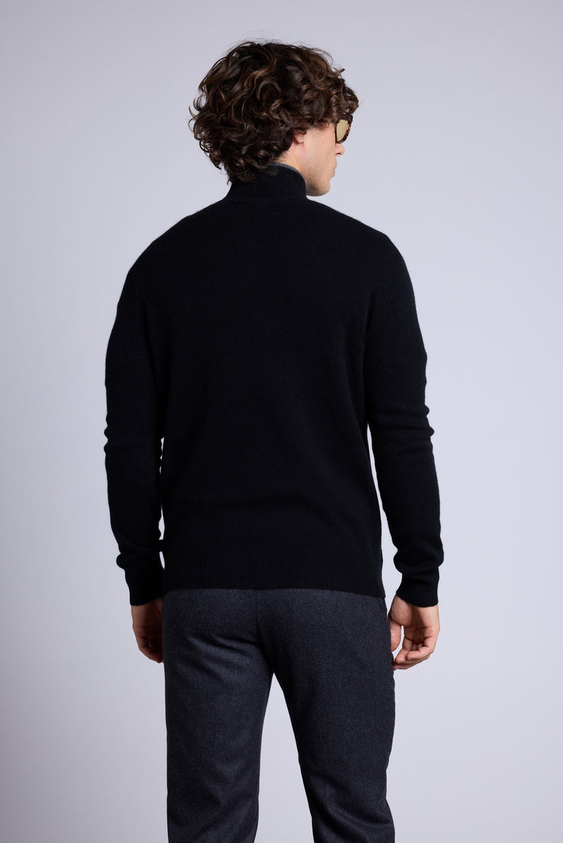 Pull Col Zippe Montant Rayman - Noir Et Gris - Homme