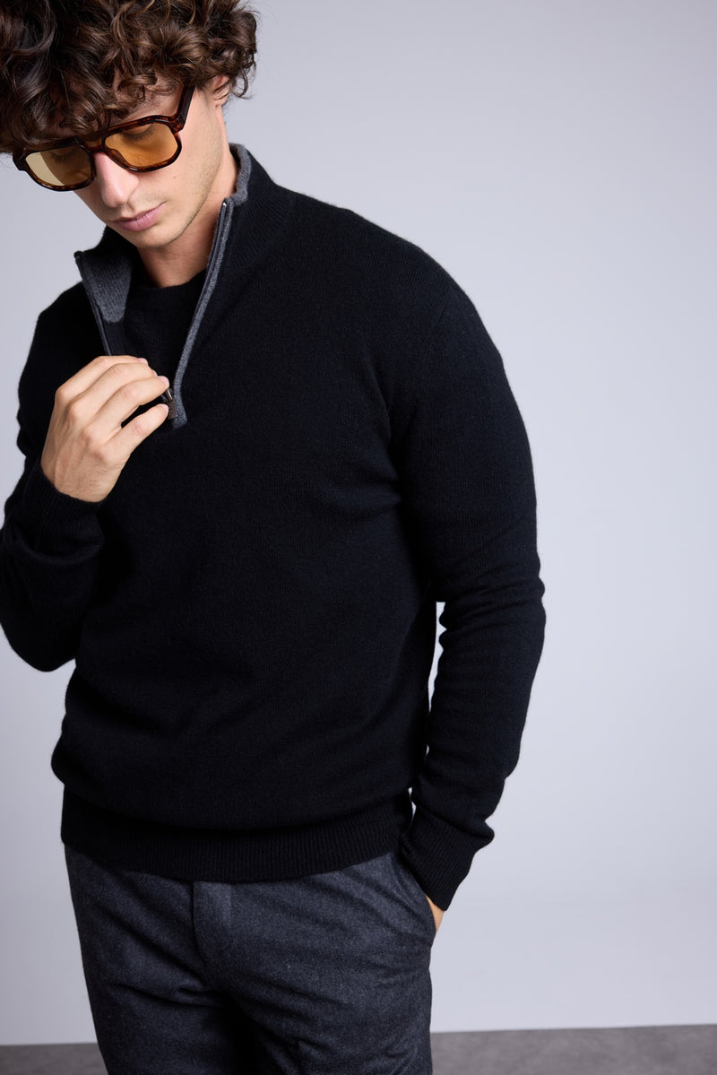 Pull Col Zippe Montant Rayman - Noir Et Gris - Homme