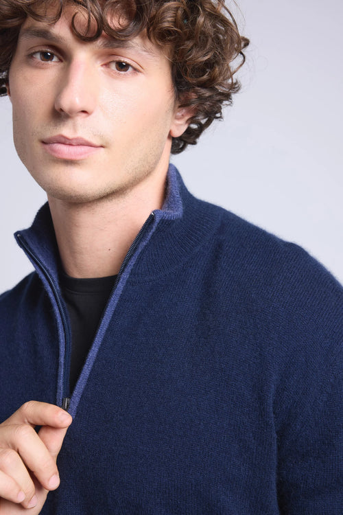Pull Col Zippe Montant Rayman - Bleu Marine Et Indigo - Homme