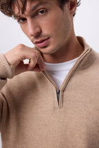 Pull Col Montant Zippe Rayman - Beige Creme - Homme