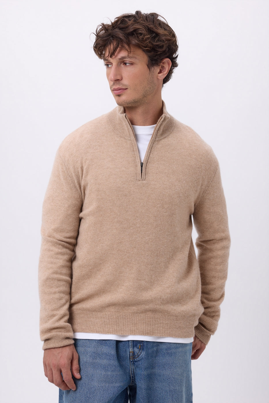 Pull Col Montant Zippe Rayman - Beige Creme - Homme