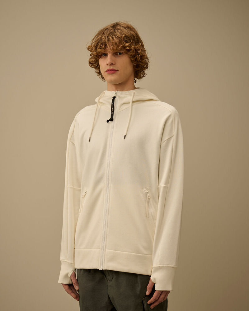 Sweat à Capuche Zippé Diagonal Fleece Goggle – C.P. Company – Blanc