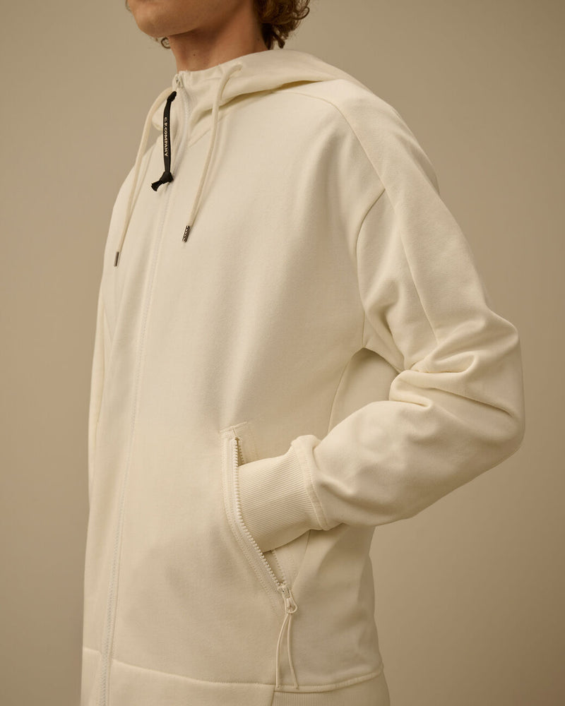 Sweat à Capuche Zippé Diagonal Fleece Goggle – C.P. Company – Blanc
