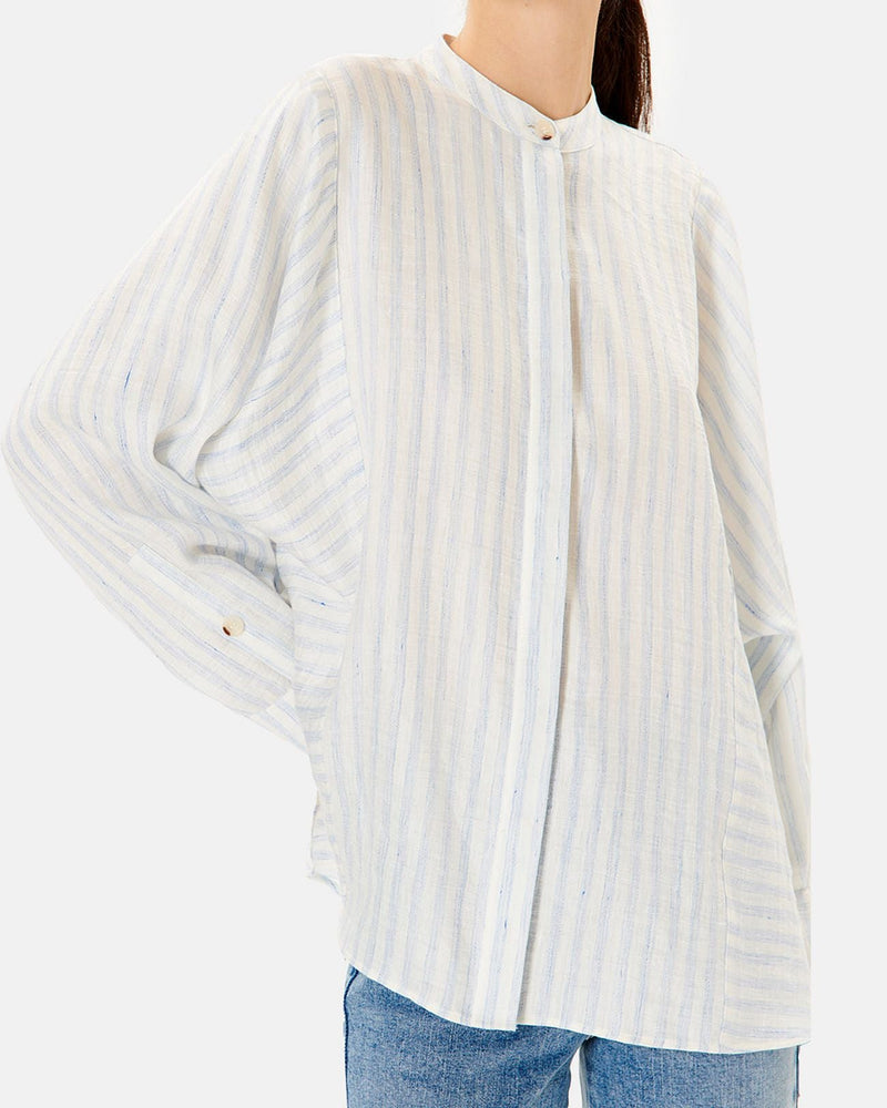 Camisa de lino a rayas azules