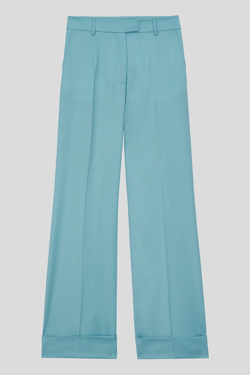 High-waisted pants in tropical wool - turquoise