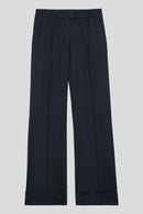 High-waisted pants in tropical wool - navy