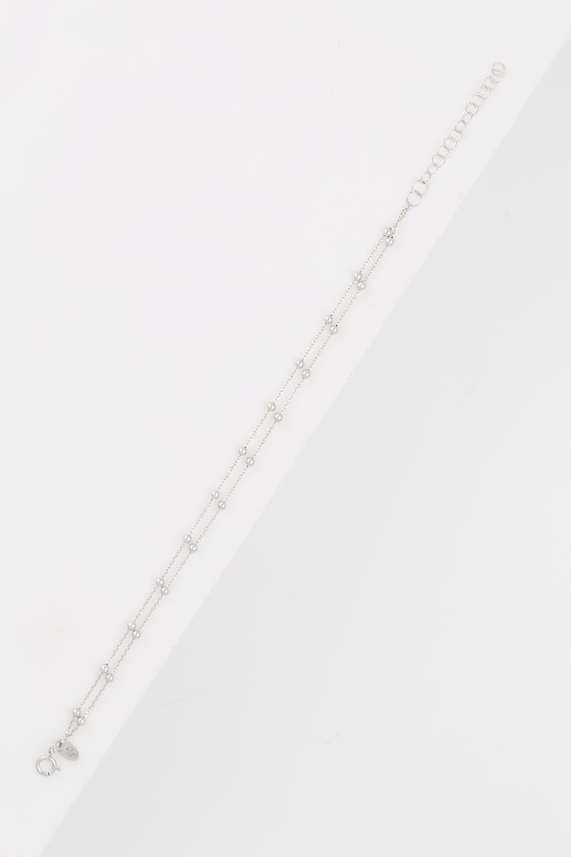 Pulsera Doble Cadena con Bolas en Oro Blanco 375/1000