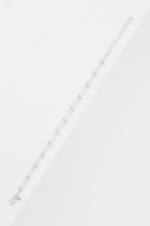 Pulsera Doble Cadena con Bolas en Oro Blanco 375/1000