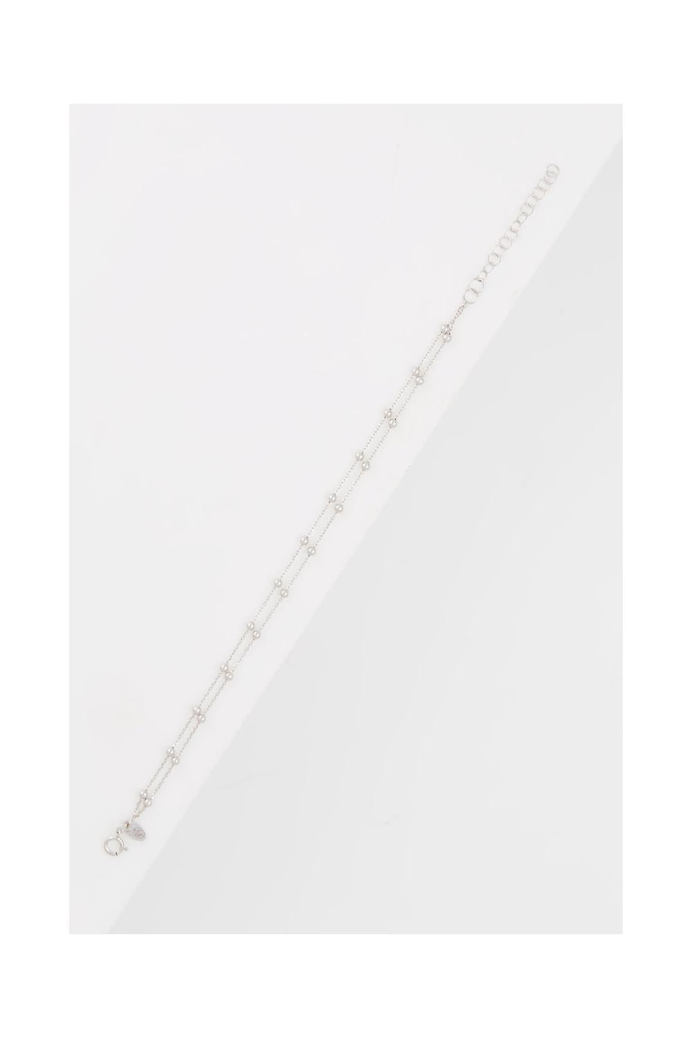 Bracelet Double Chaîne Boules En Or Blanc 375/1000