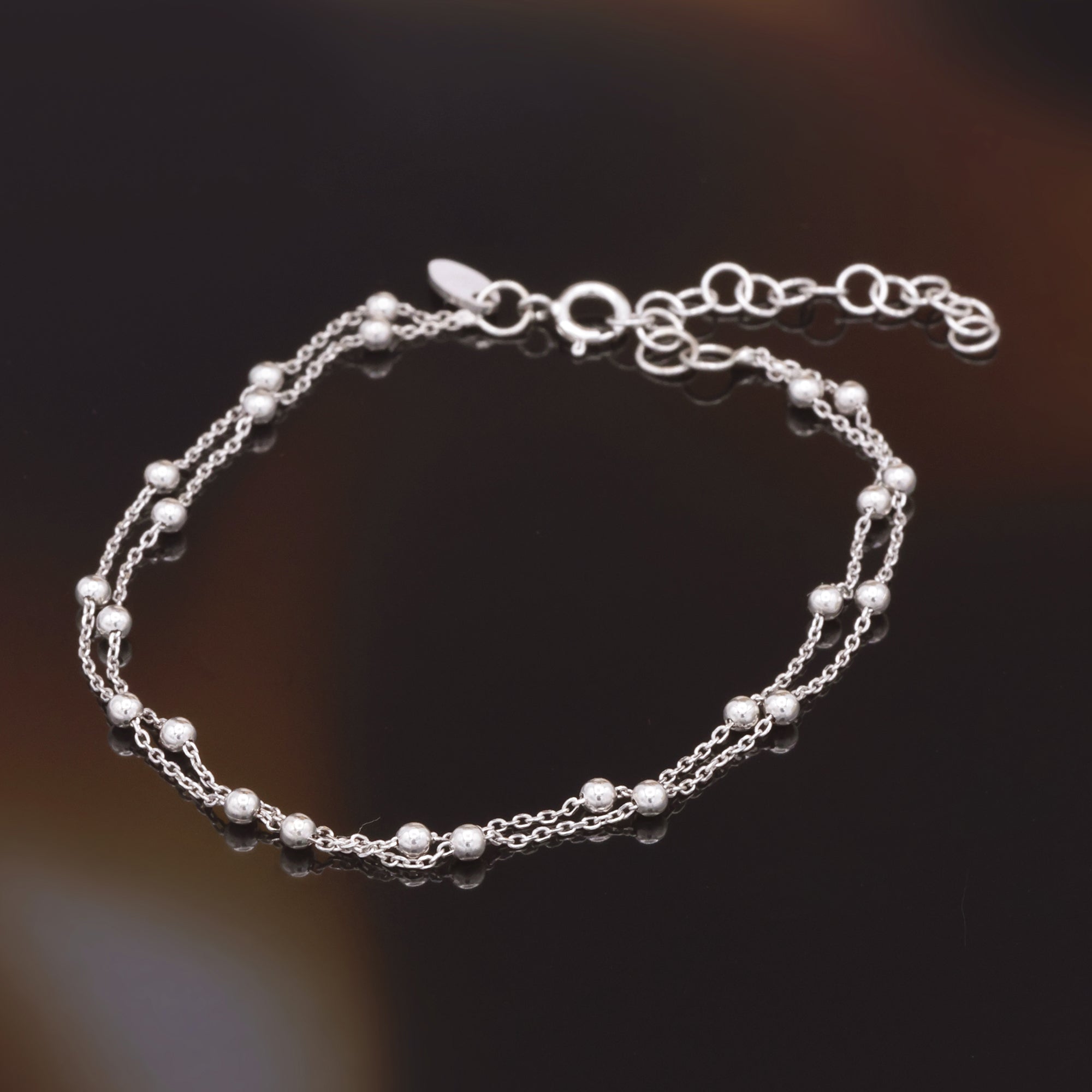 Pulsera De Cadena De Doble Bola En Oro Blanco 375/1000
