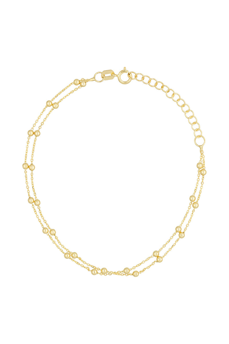 Bracelet Double Chaîne Boules En Or Jaune 375/1000