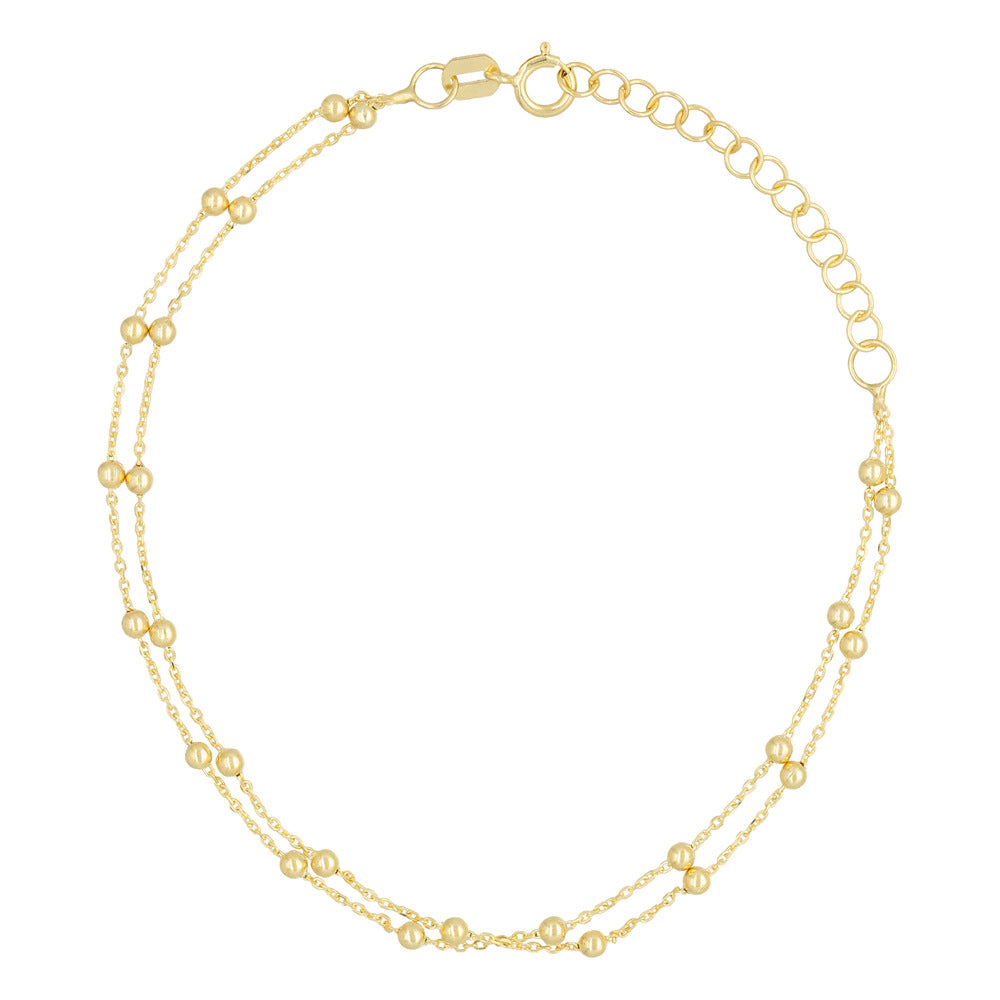 Pulsera de cadena de bolas doble en oro amarillo 375/1000