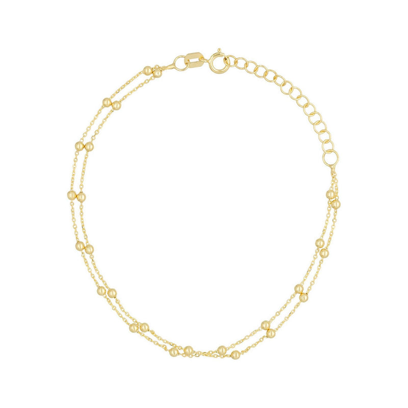 Bracelet Double Chaîne Boules En Or Jaune 375/1000