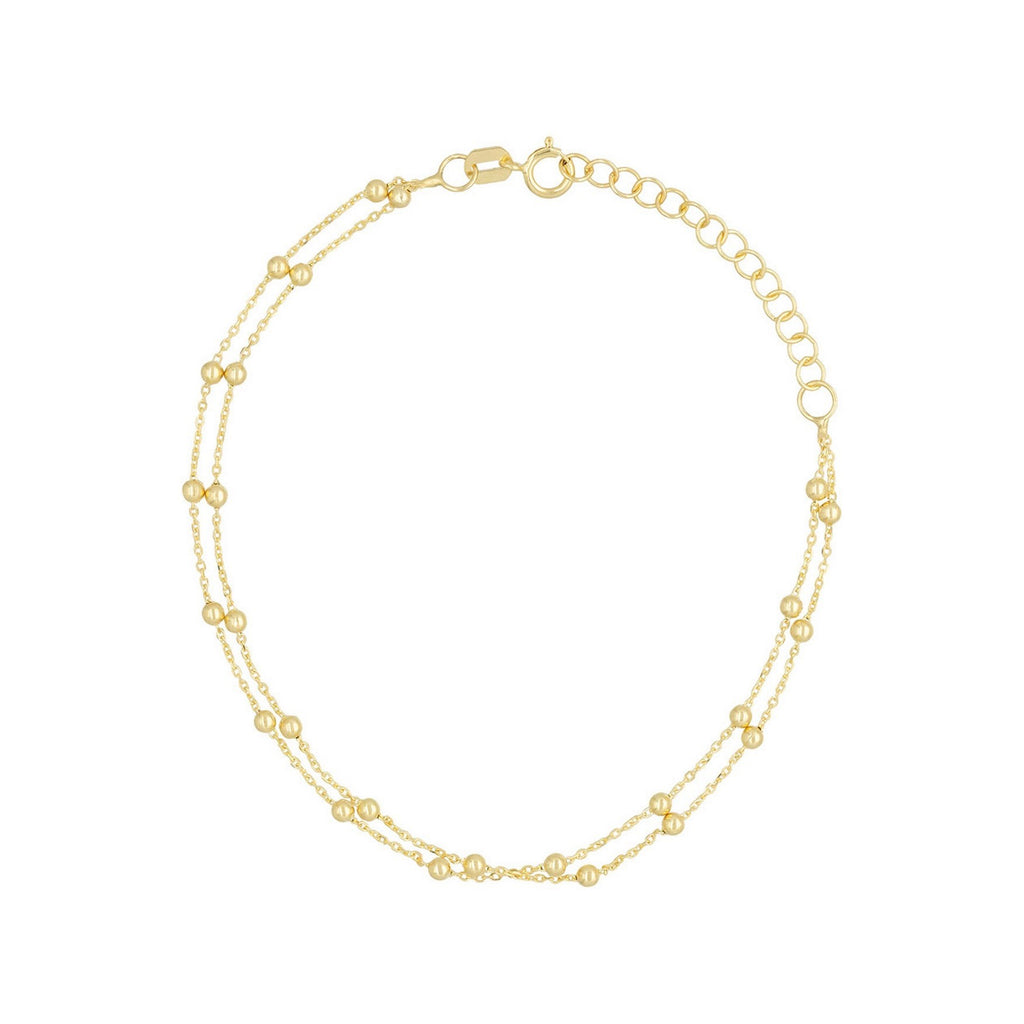 Bracelet Double Chaîne Boules En Or Jaune 375/1000 - Or Jaune 375/1000